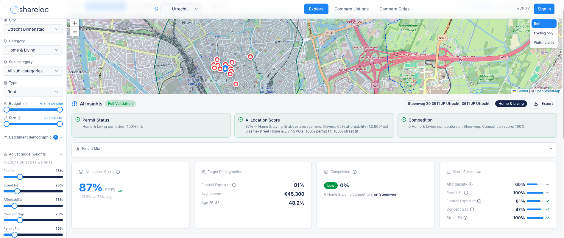 Score every vacant unit by category fit.